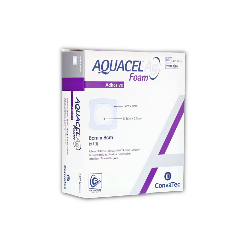 Aquacel Ag Foam Dressing (Adhesive) 8cm x 8cm (10)