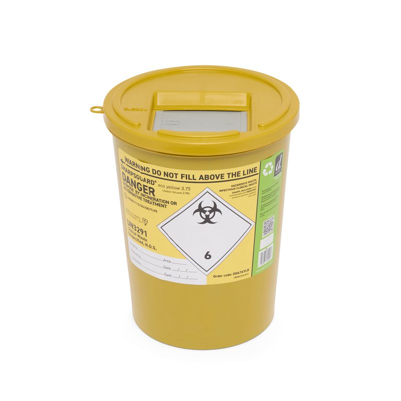 Sharps Bin with Yellow Lid - 3.75 Litre