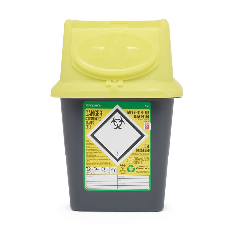 Sharps Disposal Container - 4 Litre - Grey with Yellow Lid