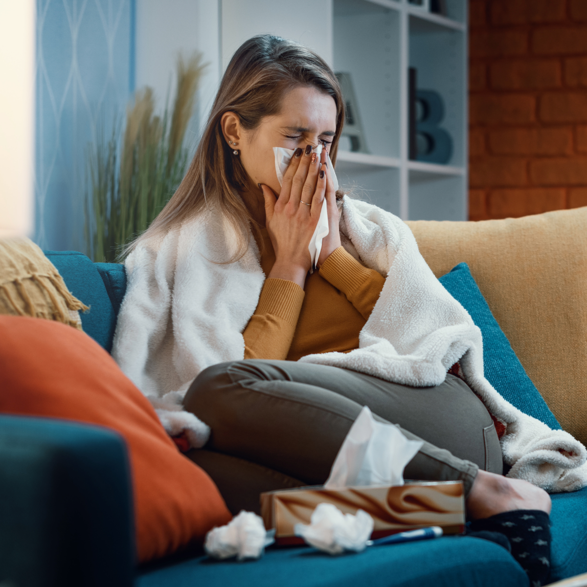 Woman sick with flu
